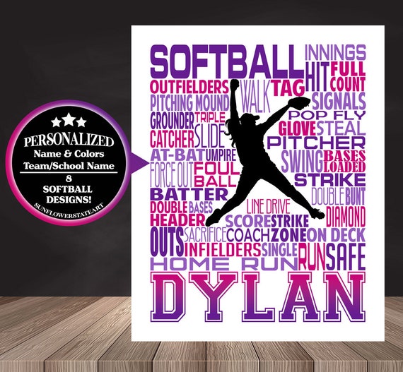 Softball Gift, Softball Art, Softball Word Art, Softball, Gift for Softball Player, Softball Personalized, Detailed Softball Pitcher