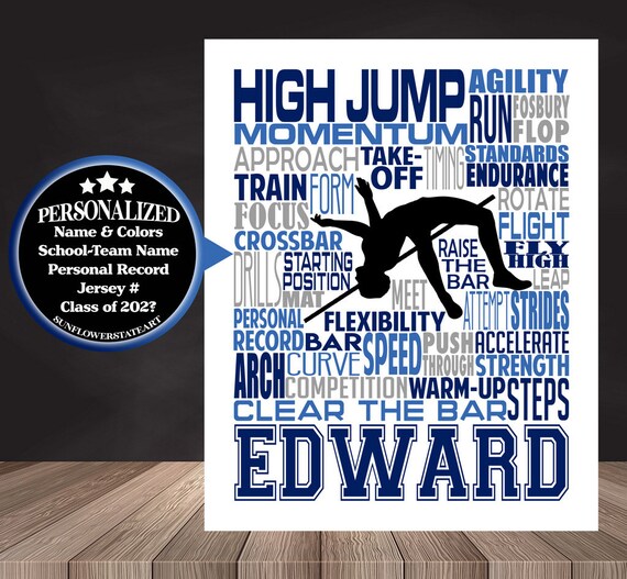 Personalized High Jump Poster, Gift for High Jumper, Track and Field gift, Track Team gift, High Jump Gift,  High Jump Typography