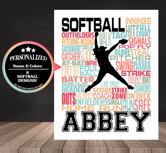 Softball Pitcher Sign, Softball Poster, Softball Senior Night Gift, Softball Wall Decor, End of Year Gifts, Softball Word Art