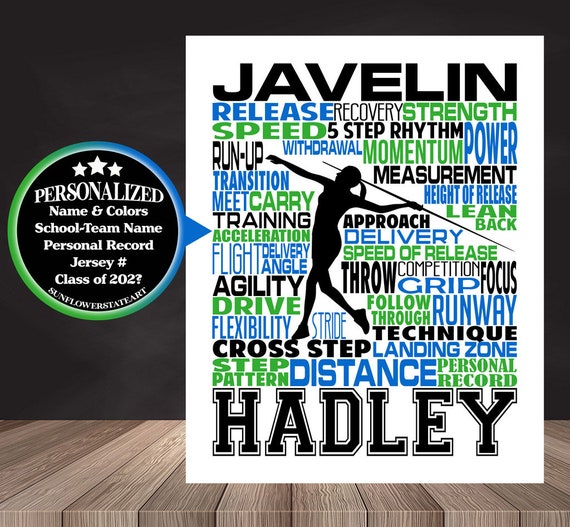 Personalized Javelin Thrower, Track and Field Art, Javelin Poster, Javelin gift, Track and Field Team Gift, Javelin Typography