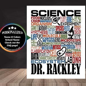 Gift for Science Teacher, Science Teacher Gift, Science Typography, Personalized Science Teacher Poster, Biology Teacher Gift