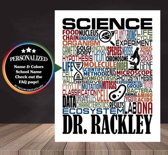 Gift for Science Teacher, Science Teacher Gift, Science Typography, Personalized Science Teacher Poster, Biology Teacher Gift