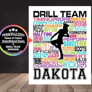 Drill Team Typography, Personalized Drill Team Poster, Gift for Drill Team, Dancing Art, Dancing Print, Drill Team Gift, Custom Dancer