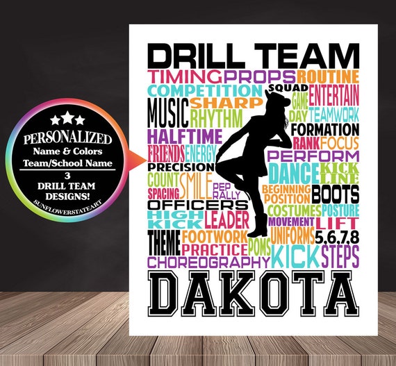 Drill Team Typography, Personalized Drill Team Poster, Gift for Drill Team, Dancing Art, Dancing Print, Drill Team Gift, Custom Dancer