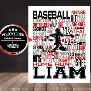 Baseball Poster, Baseball Word Art, Baseball Gift Ideas, Pitcher, Catcher, Batter, Baseball Team Gift, Senior Night