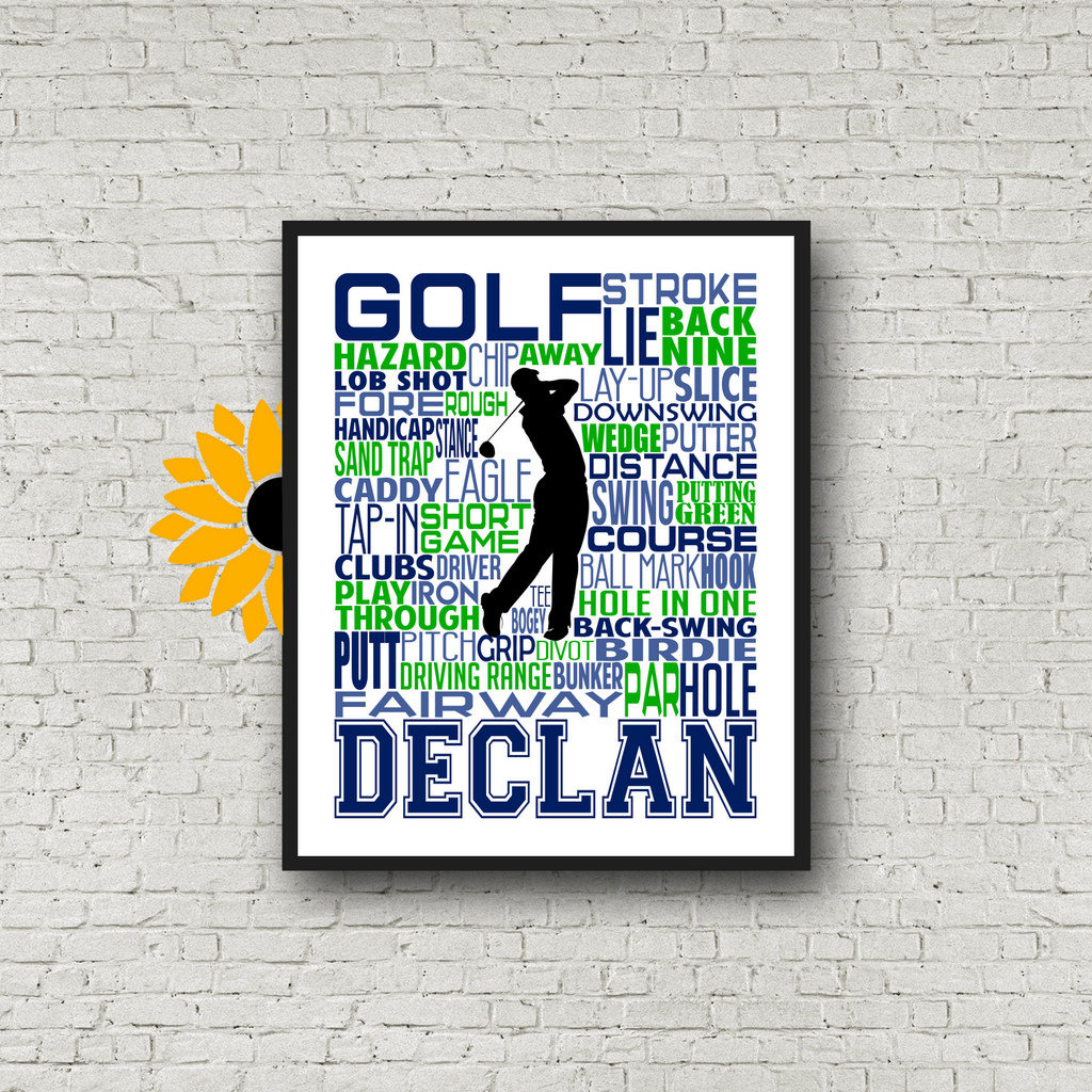 Personalized Golfer Poster, Golfing Print, Golf Art, Typography, Gift