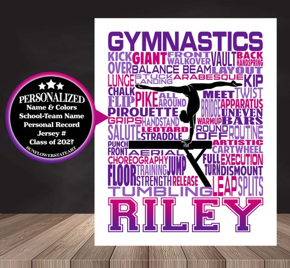 Gymnastics Word Art Poster, Gymnast Typography, Boys Gymnastic Decor, Gift for Gymnast, Team Gift Ideas, Balance Beam Gift