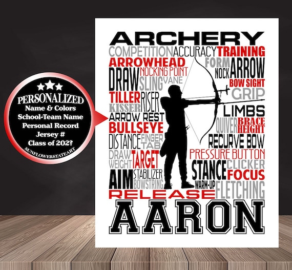 Archery Poster, Personalized Archery Gift, Gift for Archers, Recurve Bow Gift, Compound Bow Poster, Archery Typography, Archery Team Gift