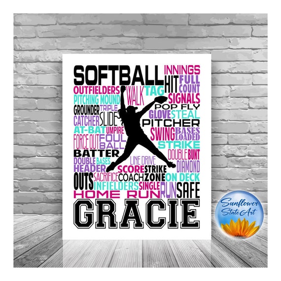 Personalized Softball Gift, Softball Poster, Softball Word Art, Softball Player Gift, Gift for Softball Player, Softball Pitcher
