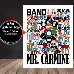 Band Teacher Poster, Personalized Band Teacher Sign, Band Word Art, Band Teacher Gift, Gift for Music Teacher, Band Instructor
