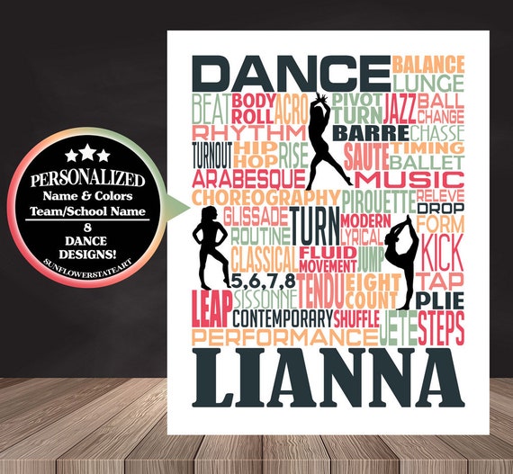 Personalized Dance Poster, Gift for Dancer, Dancing Art, Dancing Print, Dancer Typography,  Dance Team Gift, Custom Dancer, Custom Dance