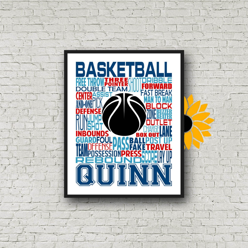 Basketball Typography, Girls Personalized Basketball Poster, Girl's