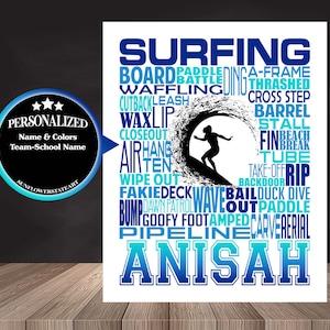Surfing Poster, Surfer Word Art Sign, Personalized Surfer Poster, Gift for Surfer, Surfer Gift