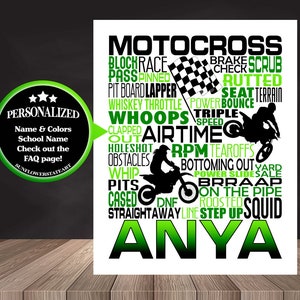 Personalized MOTOCROSS Poster, Gift for Motocross Riders, Motocross Gift, Motocross Typography, Motocross Art, MX Racing GIRL