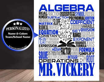 Personalized Algebra Teacher Poster, Algebra Typography, Algebra Teacher Gift, Gift for Algebra Teacher, Algebra Gift, Math Teacher gift