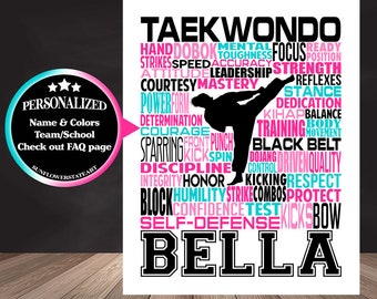 Taekwondo Typography, Personalized Taekwondo Poster, Taekwondo Gift, Gift for Taekwondo, Taekwondo Art, Taekwondo Print, Karate Team Gift