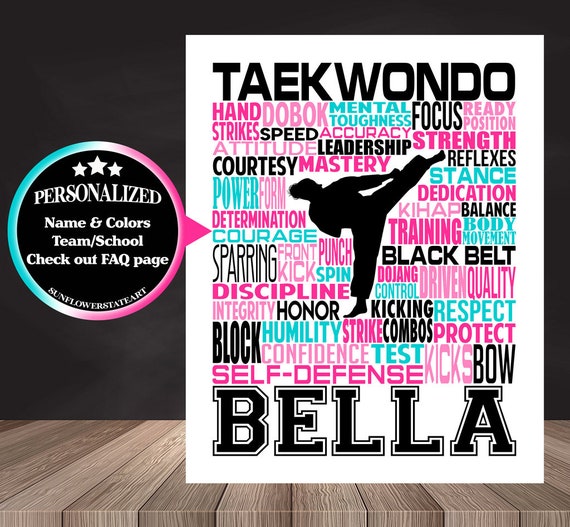 Taekwondo Typography, Personalized Taekwondo Poster, Taekwondo Gift, Gift for Taekwondo, Taekwondo Art, Taekwondo Print, Karate Team Gift