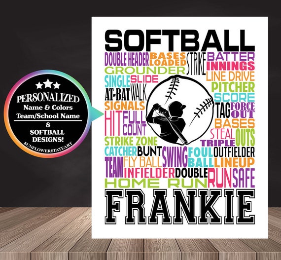 Gift for Softball Player, Personalized Softball Poster Typography, Softball Gift Ideas, Softball Wall Art, Softball Team Gift