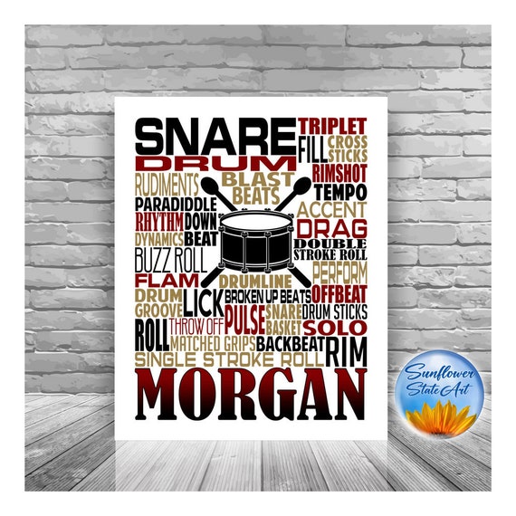 Personalized Snare Drummer Poster, Drummer Typography, Gift for Drummers, Percussion Art, Snare Drum Art, School Band Gift, Marching Band