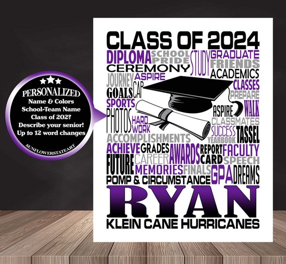 High School Graduation Print, Graduation Party Poster, Class of 2024, High School Grad Poster, Graduation Word Art