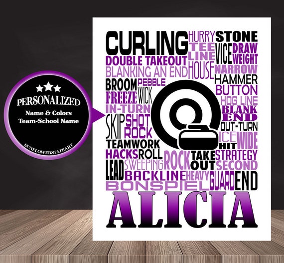 Curling Typography, Personalized Curling Poster, Gift for Curling, Curling Stone Gift, Curling Player, Curling Rock, Curling Ice Game