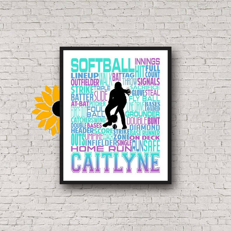 Personalized Softball Poster Typography Softball Gift Ideas Etsy