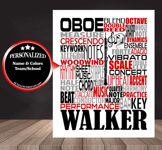 Personalized Oboe Poster, Oboe Typography, Oboe Player Gift, Oboe Gift, Band Gift, Gift for Oboe Player