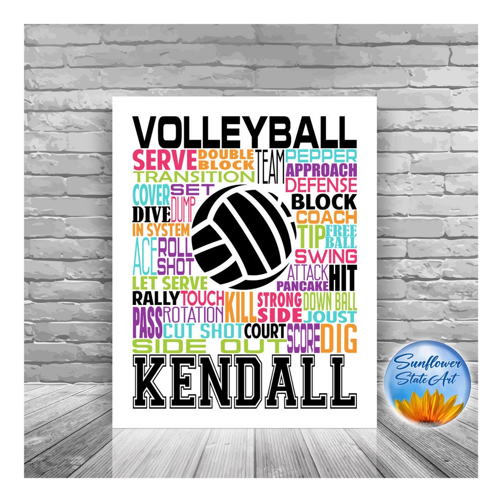 Volleyball Typography, Volleyball Word Art, Volleyball Team Gift