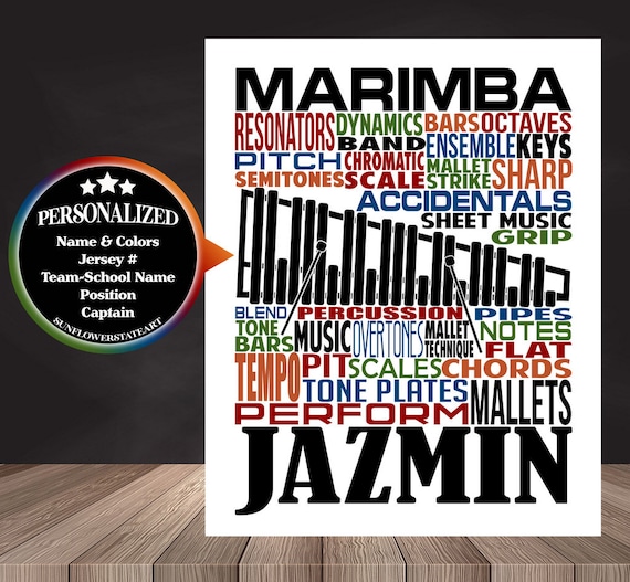 Personalized Marimba Poster, Marimba Typography, Gift for Marimba Player, Percussion Art, Percussion Print, School Band Gift