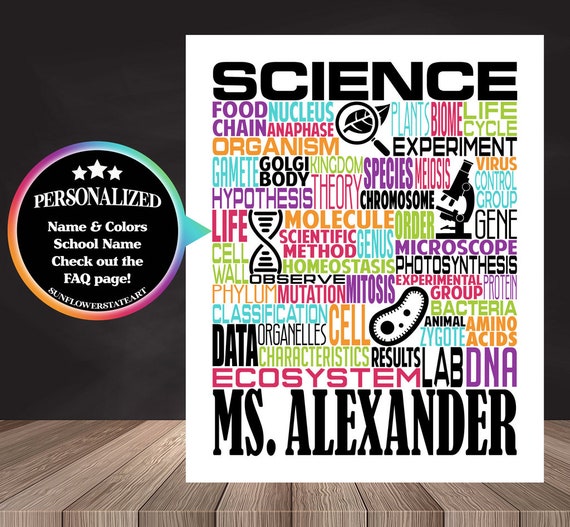 Personalized Science Teacher Poster, Science Typography, Science Teacher Gift, Gift for Science Teacher, Biology Teacher Gift