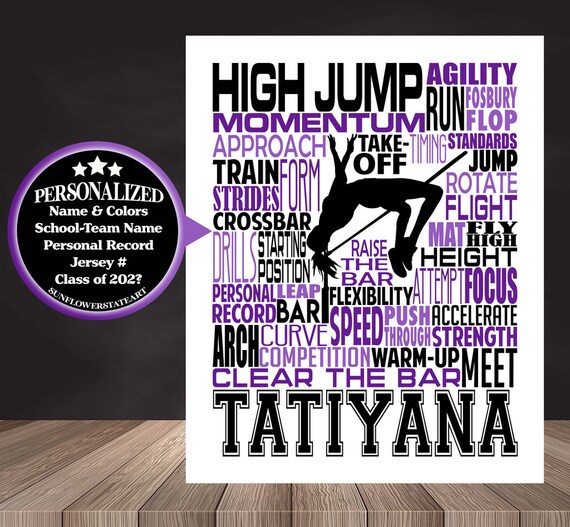 High Jump Typography, Personalized High Jump Poster, Gift for High Jumper, Track and Field gift, Track Team gift, High Jump Gift