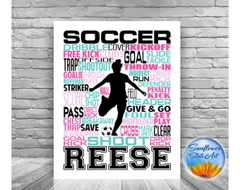 Personalized Soccer Poster, Girls Soccer Typography, Gift for Soccer Players, Soccer Gift, Soccer Team Gift, Soccer Print, Soccer Player Art