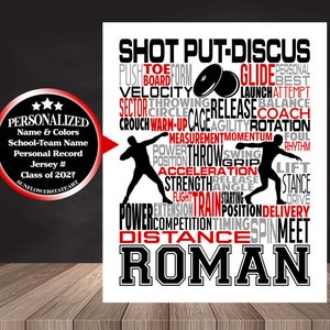 Shot Put and Discus Thrower, Personalized Shot Put Thrower Poster, Shotput Poster, Shot Put Typography, Track and Field Thrower