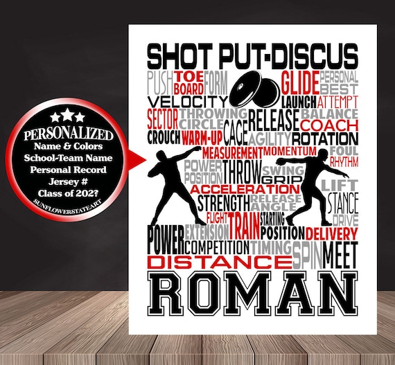 Shot Put and Discus Thrower, Personalized Shot Put Thrower Poster, Shotput Poster, Shot Put Typography, Track and Field Thrower