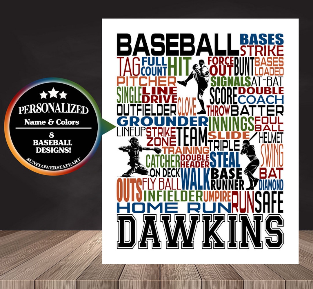 Baseball Poster, Personalized Baseball Word Art Sign, Baseball Team ...