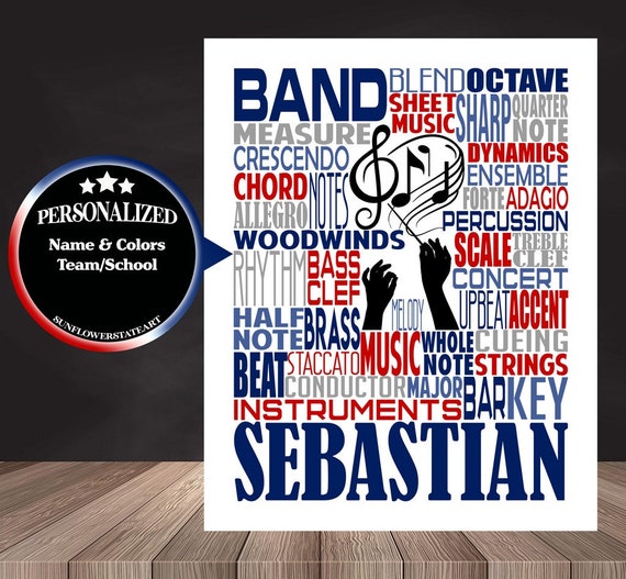 Personalized School Band Poster, Band Typography, Band Teacher Gift, Gift for Music Teacher, Band Instructor, Conductor Gift