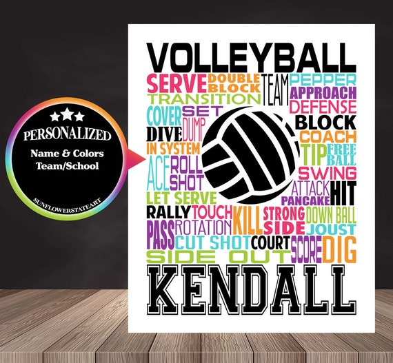 Volleyball Typography, Volleyball Word Art, Volleyball Team Gift, Volleyball Poster, Personalized Volleyball Poster, Girls Volleyball Gift