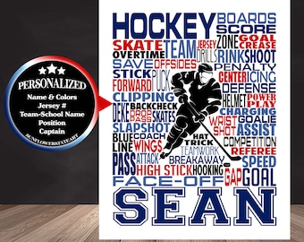 Hockey Poster, Ice Hockey Player Gift, Gift for Hockey, Hockey Team Gift, Hockey Art, Hockey Print, Hockey Word Art