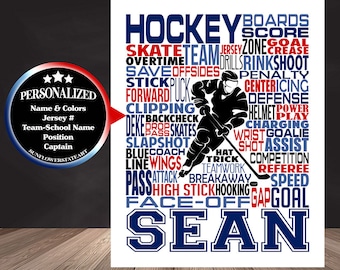 Ice Hockey Typography, Hockey Player Gift, Gift for Hockey, Hockey Team Gift, Hockey Art, Hockey Print, Hockey Wall Art