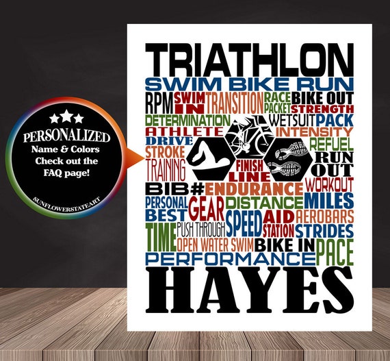 Personalized Triathlon Poster, Triathlon Typography, Triathlon Gift, Gift for Triathlete, Gift for Triathlete, Swim Bike Run