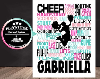 Cheerleader Art, Cheerleading Gift, Gift for Cheerleaders, Cheer Team Gift, Cheerleading Print,Personalized Cheerleading Poster Typography