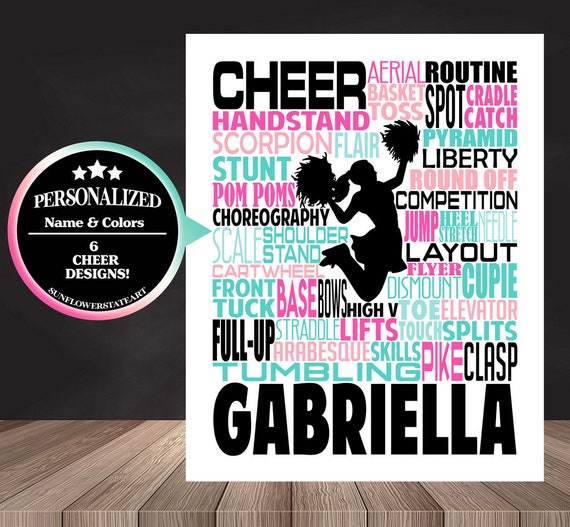 Cheerleader Art, Cheerleading Gift, Gift for Cheerleaders, Cheer Team Gift, Cheerleading Print,Personalized Cheerleading Poster Typography