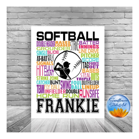 Gift for Softball Player, Personalized Softball Poster Typography, Softball Gift Ideas, Softball Wall Art, Softball Team Gift