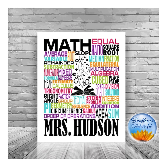Gift for Math Teacher, Math Typography, Personalized Math Teacher Poster, Math Teacher Gift, Algebra Teacher, Calculus Teacher, Trigonometry