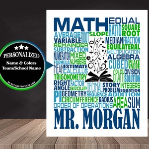 Personalized Math Teacher Poster, Math Typography, Math Teacher Gift, Gift for Math Teacher, Algebra Teacher, Calculus Teacher, Trigonometry