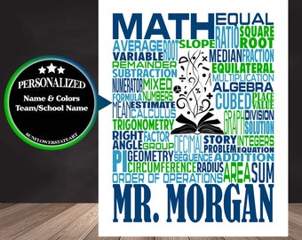 Personalized Math Teacher Poster, Math Typography, Math Teacher Gift, Gift for Math Teacher, Algebra Teacher, Calculus Teacher, Trigonometry