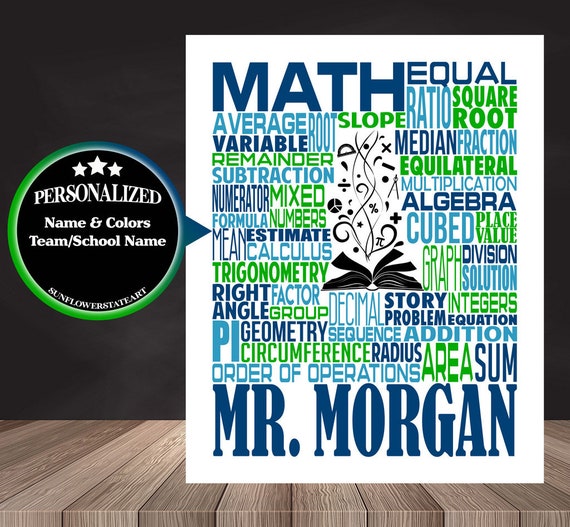 Personalized Math Teacher Poster, Math Typography, Math Teacher Gift, Gift for Math Teacher, Algebra Teacher, Calculus Teacher, Trigonometry