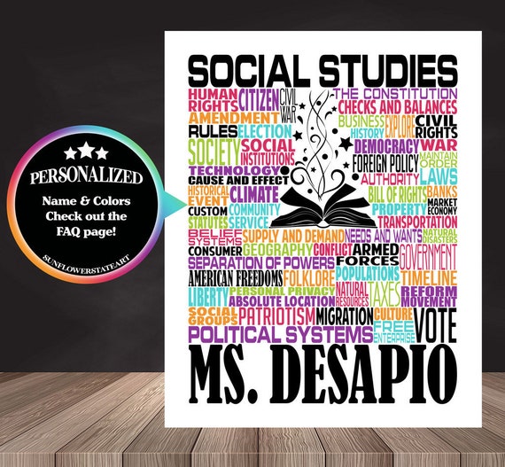 Social Studies Typography, Personalized Social Studies Teacher Poster, Social Studies Teacher Gift, Gift for Social Studies Teacher