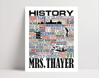 U.S. History Poster, Personalized History Teacher Wall Art Sign, History Teacher Gift, Gift for History Teacher, American History Gift