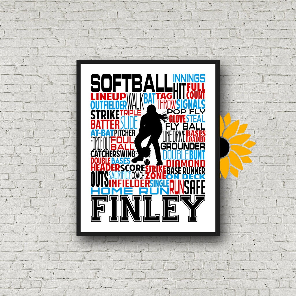 Softball Poster Typography, Softball Gift Ideas, Gift For Softball